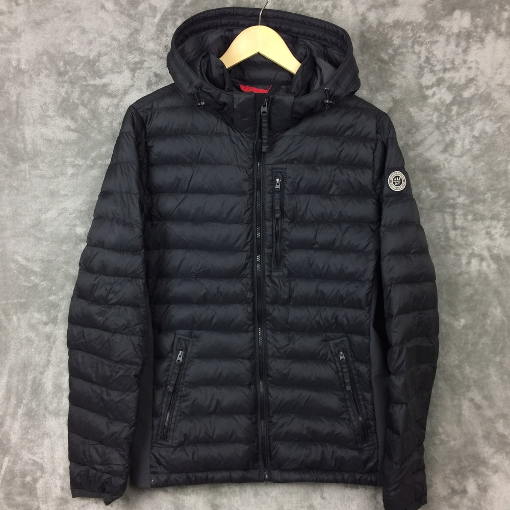Abercrombie Down Puffer Jacket Mens M Black All-Season Lightweight Hooded